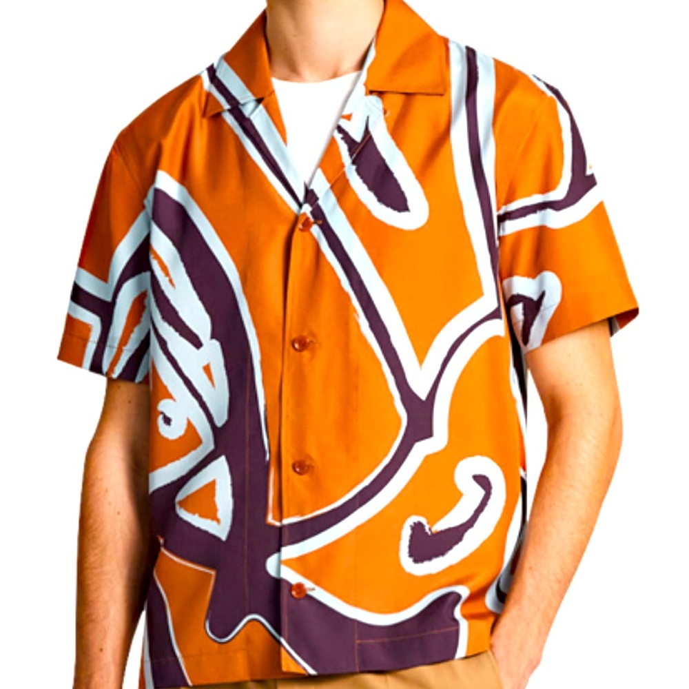 1895 Berluti Paris  Designer Silk lounge shirt w/ giant signature Scritto print